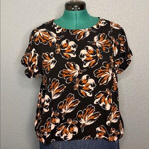 Madewell Black Floral Top Women’s M Short Sleeve Drapey Viscose Blouse